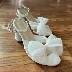 3” Chunky Block Heel with Bow Peep Toe, Brand New, Size 8, White